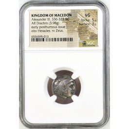 336-323 BC Kingdom Of Macedon Alexander III AR Drachm Silver NGC VG 5/5 3/5