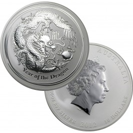 2012 P $10 AUD 10 oz .999 Fine Silver Australian Perth Mint Lunar Dragon BU 