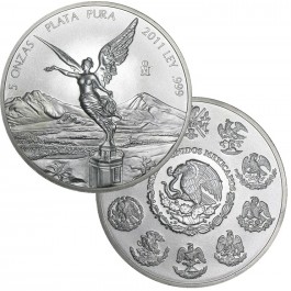 2011 MO Mexico Libertad 5 oz .999 Fine Silver Brilliant Uncirculated BU In Caps