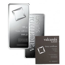 Valcambi Suisse 500 Grams 1/2 Kilo .999 Fine Silver Bar NEW In Assay Card