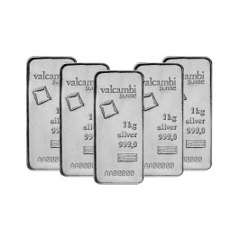 Lot Of 5 Valcambi Suisse 1 Kilo .999 Fine Silver Bars NEW With Assay Card