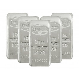 Lot Of 5 Ital Preziosi 10 oz .999 Fine Silver Bars NEW Sealed With Assay Cards
