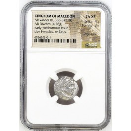 336-323 BC Kingdom Of Macedon Alexander III AR Drachm Silver NGC Ch XF 4/5 3/5