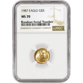 1987 $5 1/10 oz American Gold Eagle NGC MS70 Gem Uncirculated Coin