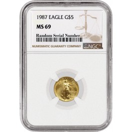 1987 $5 1/10 oz American Gold Eagle NGC MS69 Gem Uncirculated Coin