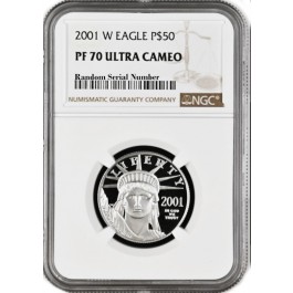 2001 W $50 Proof American Platinum Eagle 1/2 oz .9995 NGC PF70 Ultra Cameo 	