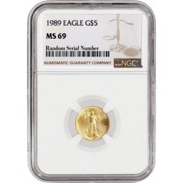 1989 $5 1/10 oz American Gold Eagle NGC MS69 Gem Uncirculated Coin