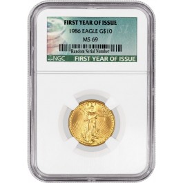 1986 $10 1/4 oz American Gold Eagle NGC MS69 Gem Uncirculated Coin First Year Of Issue