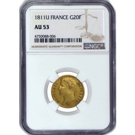 1811 U G20F 20 Francs Gold Torino Mint France Napoleon I Emperor NGC AU53