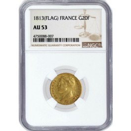 1813 Flag G20F 20 Francs Gold Utrecht Mint France Napoleon I Emperor NGC AU53
