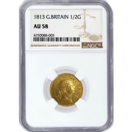 1813 1/2G Half Guinea Gold Great Britain George III NGC AU58