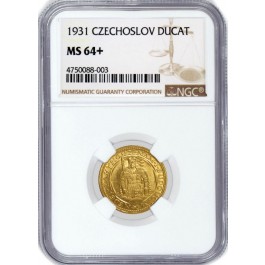 1931 Ducat Gold Czechoslovakia Republic .1106 oz NGC MS64+ POP 1