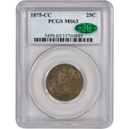 1875 CC Carson City 25C Seated Liberty Silver Quarter PCGS MS63 Toned CAC