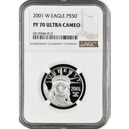 2001 W $50 Proof American Platinum Eagle 1/2 oz .9995 Fine NGC PF70 Ultra Cameo 	