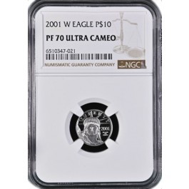2001 W $10 Proof Platinum American Eagle 1/10 oz .9995 Fine NGC PF70 Ultra Cameo