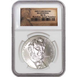 2009 P $1 Abraham Lincoln Bicentennial Commemorative Silver Dollar NGC MS70