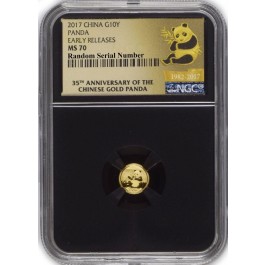 2017 10 Yuan 1g .999 Chinese Gold Panda NGC MS70 Early Releases 35th Anniversary