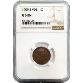 1909 S VDB 1C Lincoln Wheat Cent NGC G6 BN Brown Circulated Key Date Coin