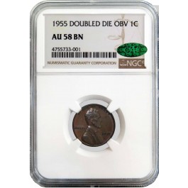1955 1C Lincoln Wheat Cent FS-101 Doubled Die Obverse DDO NGC AU58 BN CAC
