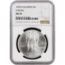 1995 D $1 XXVI Olympics Cycling Commemorative Silver Dollar NGC MS70