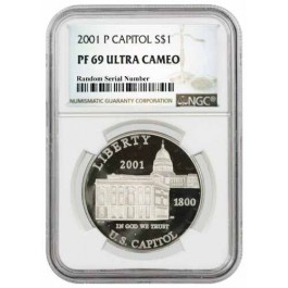 2001 P $1 U.S. Capitol Commemorative Silver Dollar NGC PF69 UC