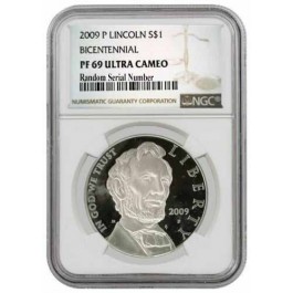 2009 P $1 Abraham Lincoln Bicentennial Commemorative Silver Dollar NGC PF69 UC
