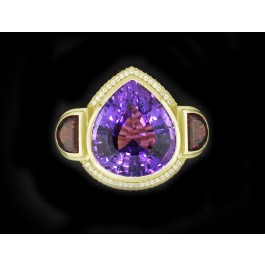Signed Sam Lehr 18k Gold 39ct Amethyst Rhodolite Diamond Cocktail Ring Size 7