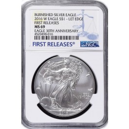 2016 W $1 Burnished Silver American Eagle 30th Anniversary Lettered NGC MS69 FR