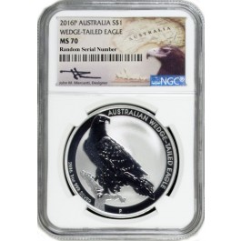 2016 P $1 AUD 1 oz .999 Fine Silver Wedge-Tailed Eagle NGC MS70 John M Mercanti 