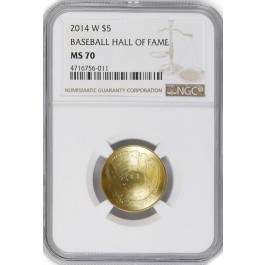 2014 W $5 Gold National Baseball Hall of Fame NGC MS70