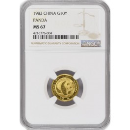 1983 10 Yuan People's Republic Of China 1/10 oz .999 Chinese Gold Panda NGC MS67