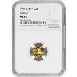 1985 5 Yuan People's Republic Of China 1/20 oz .999 Chinese Gold Panda NGC MS69