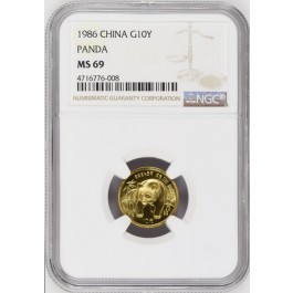 1986 10 Yuan People's Republic Of China 1/10 oz .999 Chinese Gold Panda NGC MS69