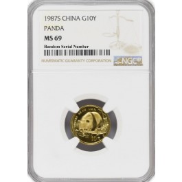 1987 S 10 Yuan Peoples Republic Of China 1/10 oz 999 Chinese Gold Panda NGC MS69