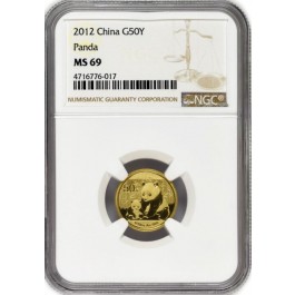 2012 50 Yuan People's Republic Of China 1/10 oz .999 Chinese Gold Panda NGC MS69