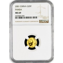 2001 20 Yuan People's Republic Of China 1/20 oz .999 Chinese Gold Panda NGC MS69