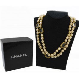 Chanel Gold Tone Crystal CC Pearl Short Necklace Chanel