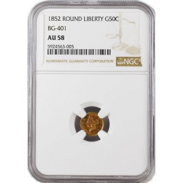 1852 California Fractional Gold Round Liberty Half Dollar BG-401 NGC AU58 Toned