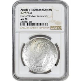 2019 P $1 Apollo 11 50th Anniversary .999 Commemorative Silver Dollar NGC MS70