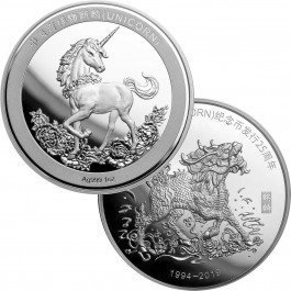 2019 China 1 oz .999 Silver Unicorn 25th Anniversary Restrike BU Coin SEALED