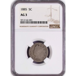 1885 5C Liberty Head V Nickel NGC AG3 About Good Circulated Key Date Coin 