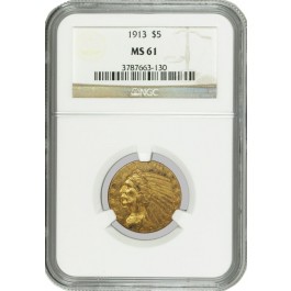 1913 $5 Indian Head Half Eagle Gold NGC MS61 Uncirculated Coin
