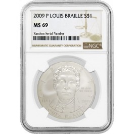 2009 P $1 Louis Braille Bicentennial Commemorative Silver Dollar NGC MS69