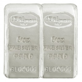 Lot Of 2 Ital Preziosi 5 oz .999 Fine Silver Bars NEW Sealed With Assay Cards