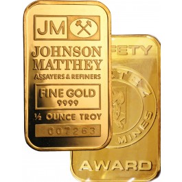 Johnson Matthey Cortez Gold Mines Safety Award 1/2 oz .9999 Fine Gold Bar Sealed