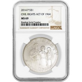 2014 P Civil Rights Act of 1964 Commemorative Silver Dollar NGC MS69 