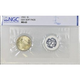 1922 $1 Silver Peace Dollar NGC MS63 GSA Soft Pack Uncirculated Coin #006
