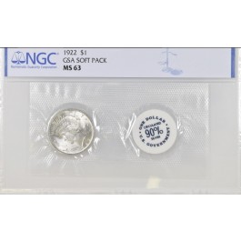 1922 $1 Silver Peace Dollar NGC MS63 Uncirculated Coin GSA Soft Pack #004