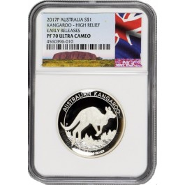2017 P $1 AUD 1 oz .999 Silver Proof High Relief Kangaroo NGC PF70 Ultra Cameo
