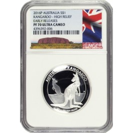 2016 P $1 AUD 1 oz .999 Silver Proof High Relief Kangaroo NGC PF70 Ultra Cameo